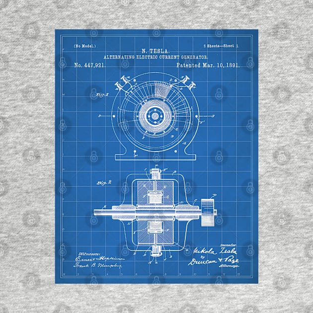 Tesla Generator Patent - Electrician Maker Workshop Art - Blueprint by patentpress